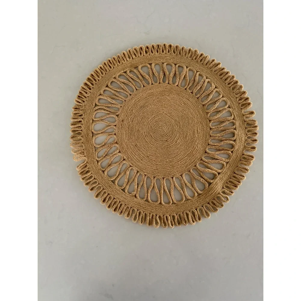 Round Woven Jute Placemat Boho Natural Fiber Table Charger 15.5 Inch Tan